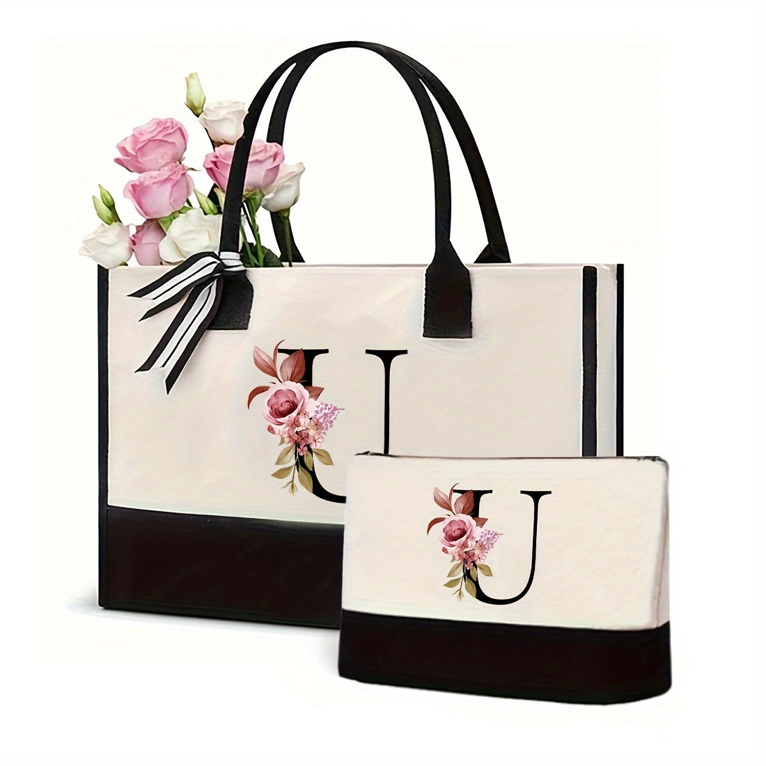 Women's Canvas Letter Handbag Large Versatile Shoulder Bag for Office and Shopping