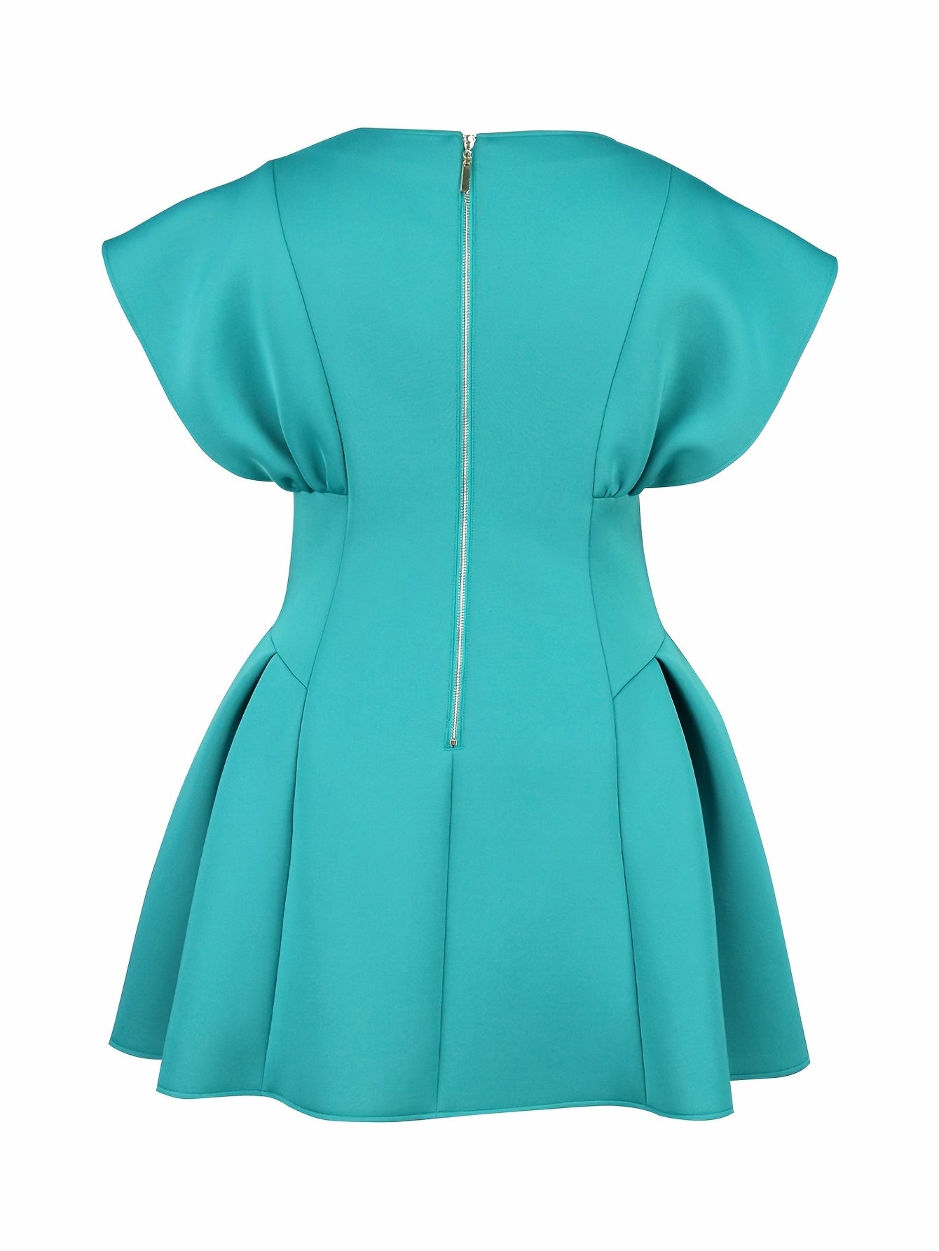 Женское платье А-силуэта короткое с расклешёнными рукавами, собранным подолом, круглым вырезом, вечернее платье