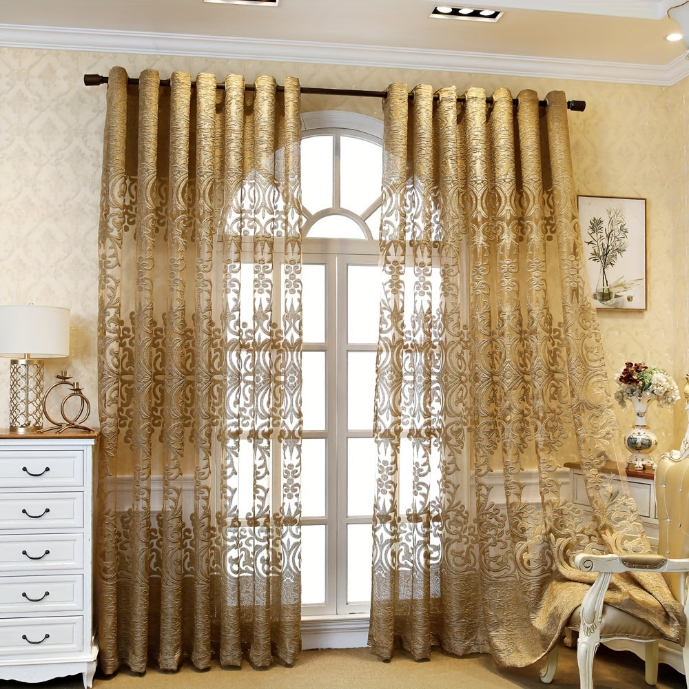 Golden Jacquard Sheer Curtain for Living Room Bedroom Balcony Home Decor 1 Piece