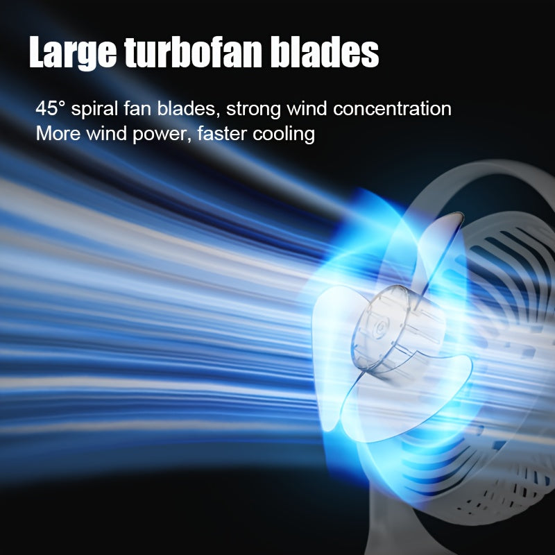 Ultra-quiet USB-C ish stoli ventilyatori, 5 tezlik, 360° burilish, kechki chiroq