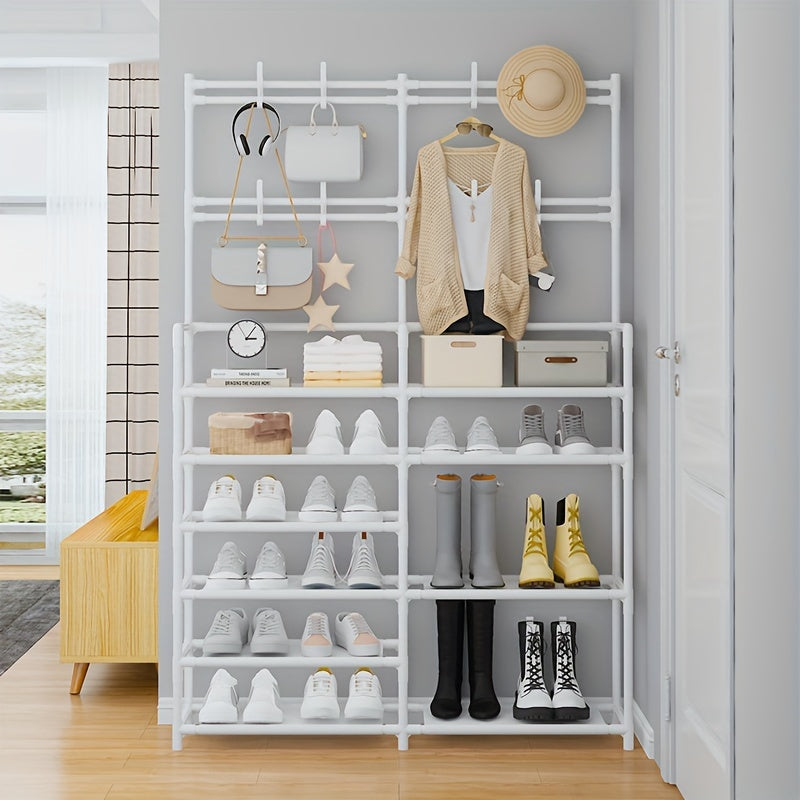 4-5 Tier Carbon Steel Coat Rack with Shelves, Black or White, 170cm