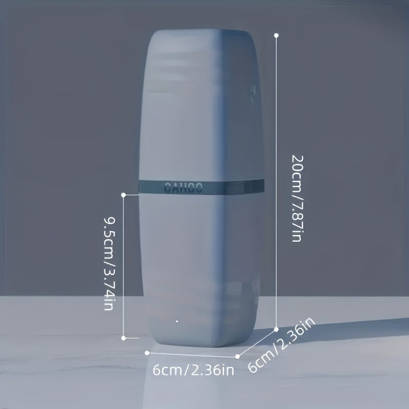 Sayohat, lagerda va uyda foydalanish uchun ideal bo'lgan, tish cho'tkasi va tish pastasi tutqichi bilan jihozlangan portativ 3-in-1 tish cho'tkasi qutisi.