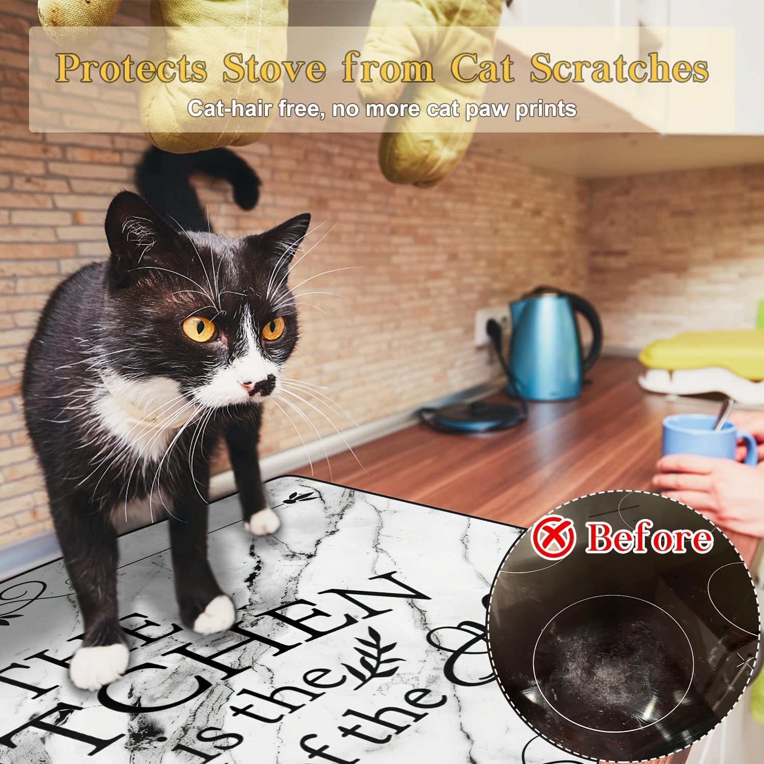 Oq marmar pechka usti qopqog'i 28.5x20.5 dyuym, issiqlikka chidamli, chizishga qarshi, sirpanishga qarshi himoya