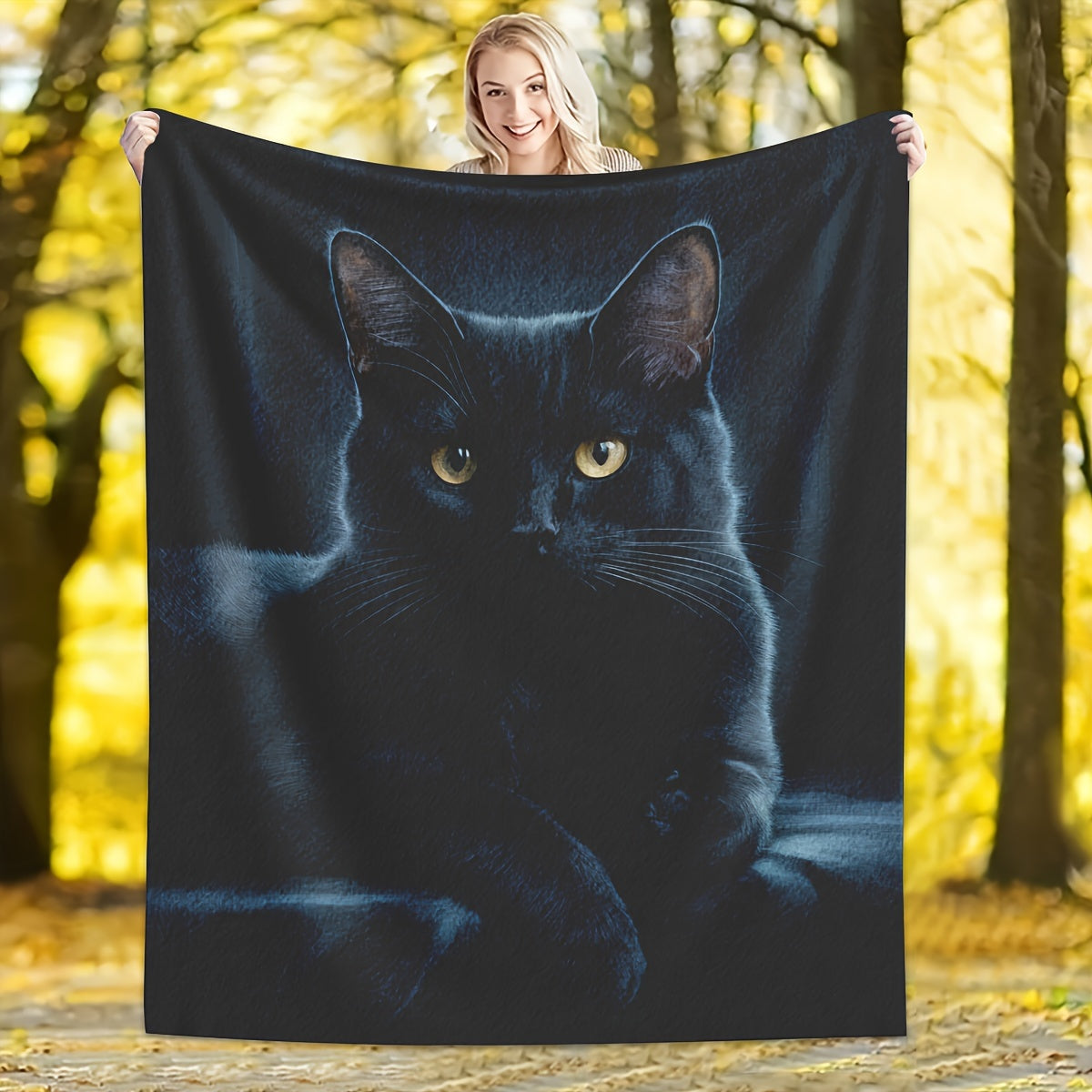 Black Cat Flannel Blanket Soft Quilted Throw for Couch Bed Travel Stain-Resistant