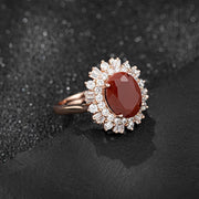 Silver Ring with Red Agate and 925 Silver Band