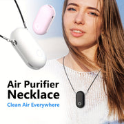 Wearable Air Purifier Necklace Rechargeable Ionic Negative Air Cleaner for Travel Home Car Pink White