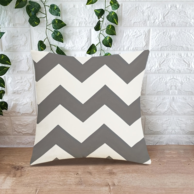 Herringbone Striped Polyester Throw Pillow Cover Double-Sided Zipper 44x45cm Beige Gray White
