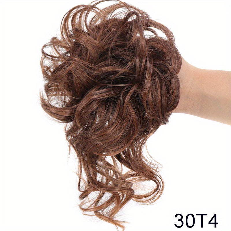 Ayollar uchun sintetik sochli bun scrunchie, tartibsiz, qovurilgan, to'lqinli sochlar uchun kengaytmalar