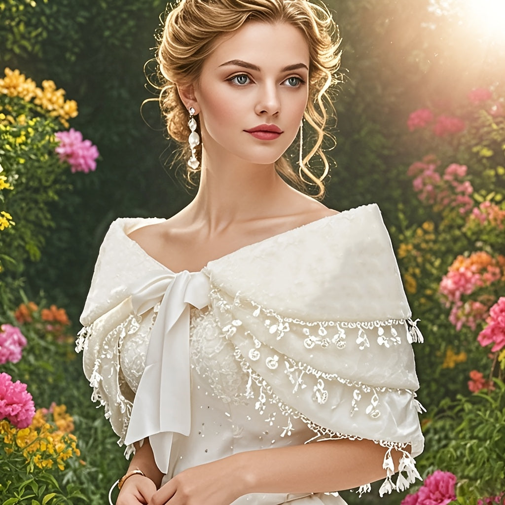 Luxury Three-Layer Tassel Bridal Shawl for Autumn Winter Weddings