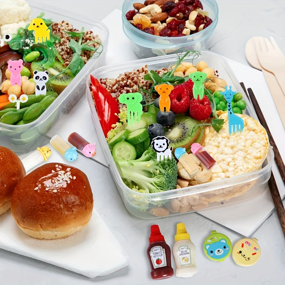 38-Piece Kids Lunch Accessories Set with Animal and Fruit Fork Picks Salad Dressing Squeeze Bottles Bento Box Decorations