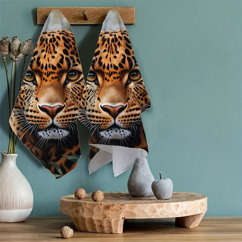 Set Of 2 Leopard Print Kitchen Towels, Ultra-Soft, Absorbent, 16x24 Inches