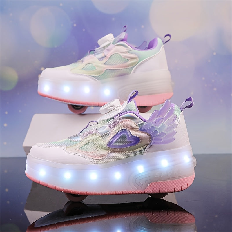 Girls Light-Up Roller Skates Breathable Durable Stylish with Rotating Buckle Closure