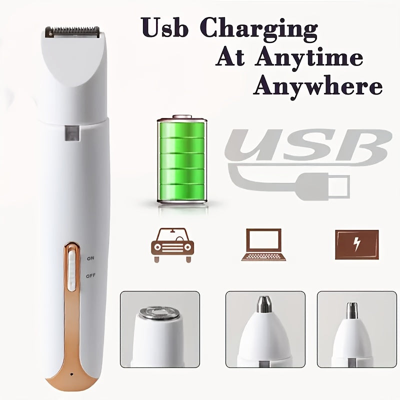 Women's 4-in-1 Electric Epilator Set USB Rechargeable Gentle Portable for Brows Face Legs