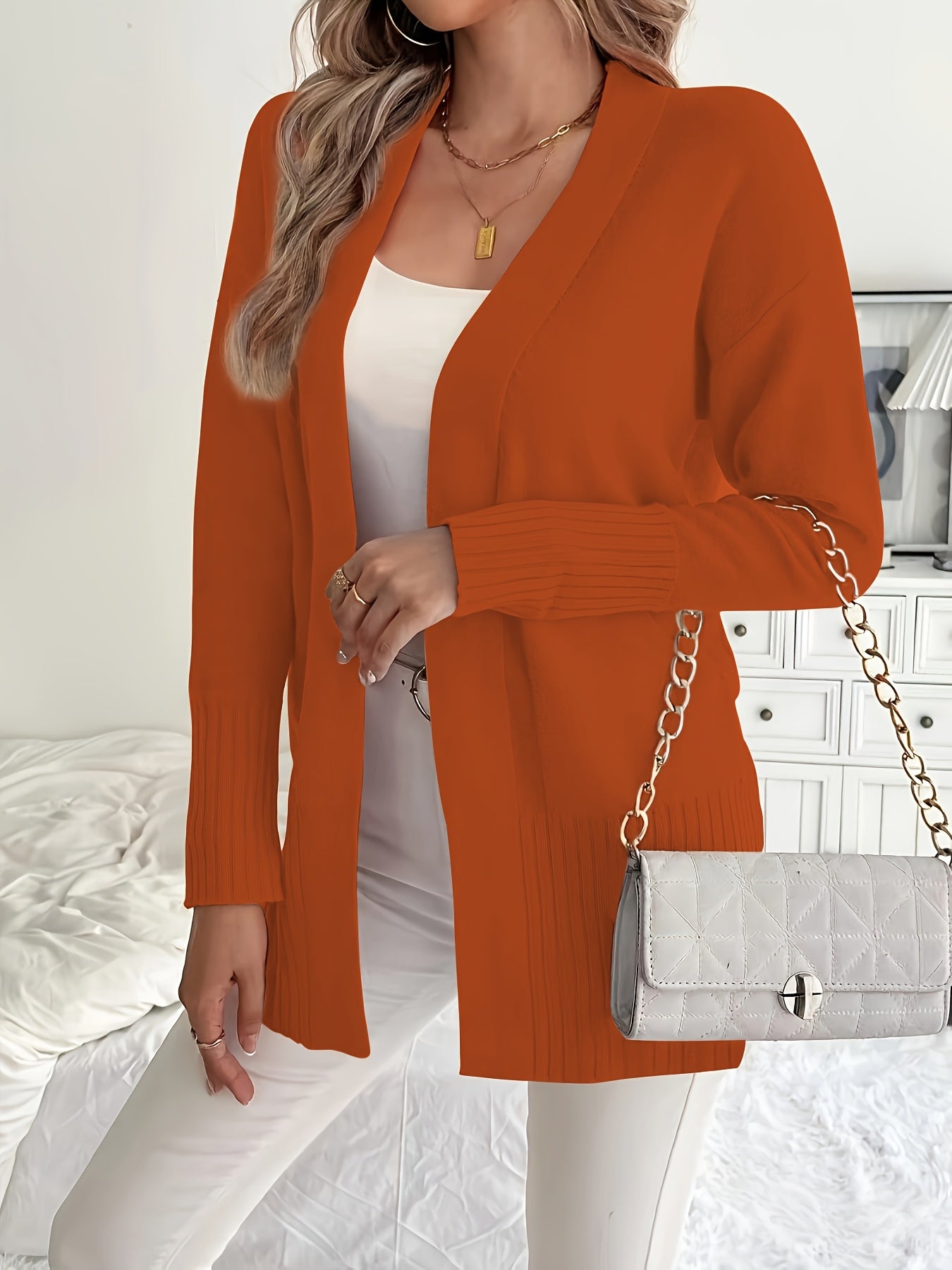 Plus Size Women's Open Front Cardigan Long Sleeve Cozy Winter Sweater