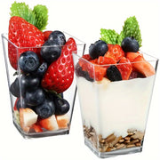 25 Clear Plastic Reusable Appetizer Cups for Desserts Fruit Mousse Pudding