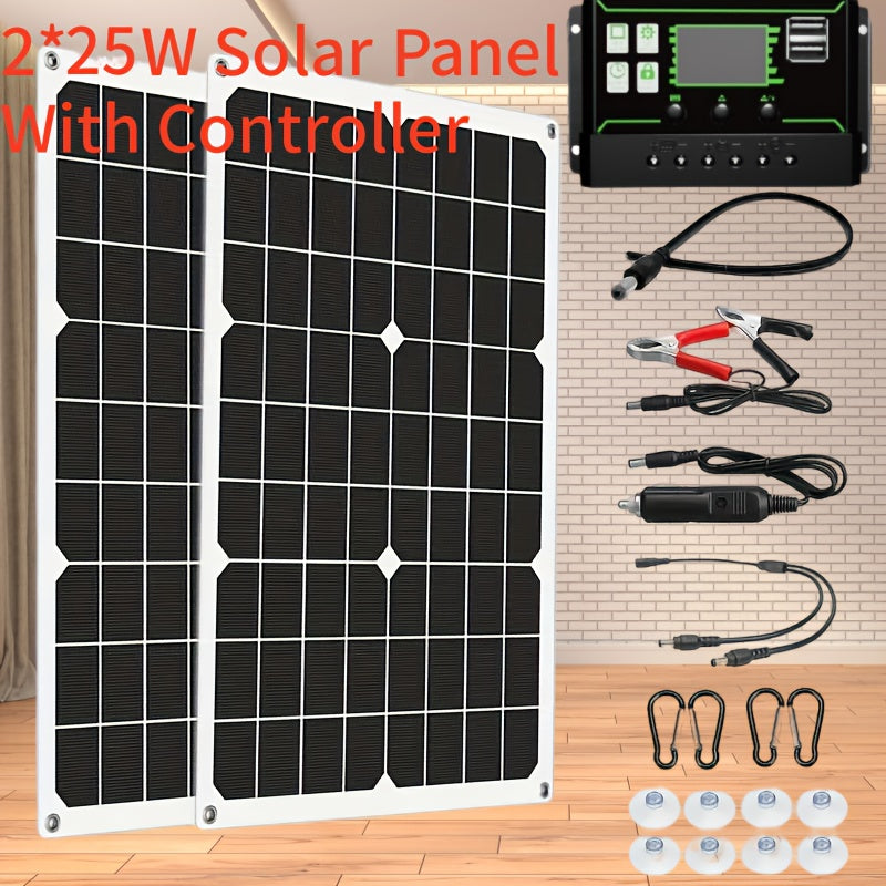 Cargador de panel solar plegable de 25W portátil de plástico blanco para camping, coche, motocicleta, emergencia