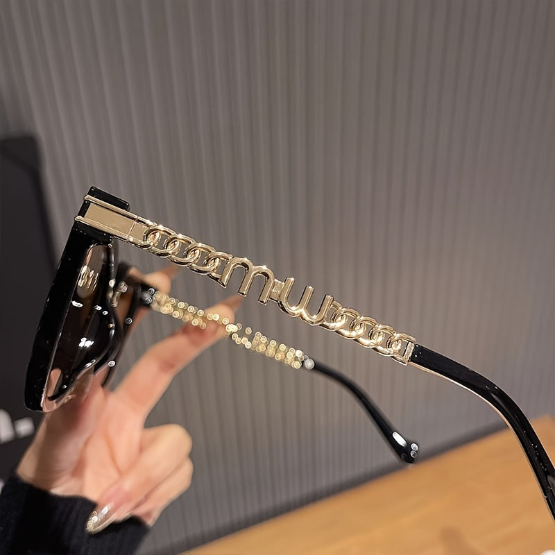 Gafas de sol cuadradas para mujer y hombre con lentes espejados, cadena en las patillas, accesorios para conducir y la playa