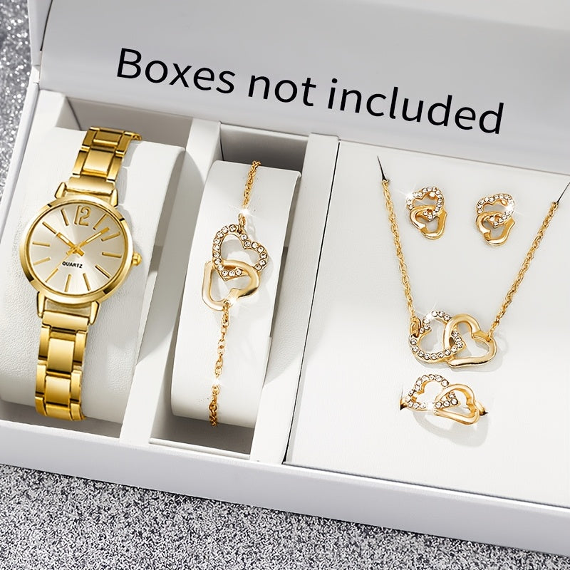 Women's Quartz Watch and Jewelry Set 6-Piece Love Theme Gift for Mothers and Gf