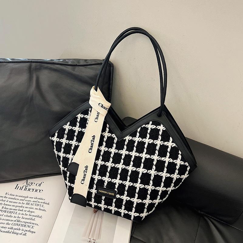 Women'S Tote Bag Large Capacity Plaid Polyester Shoulder Crossbody Handbag