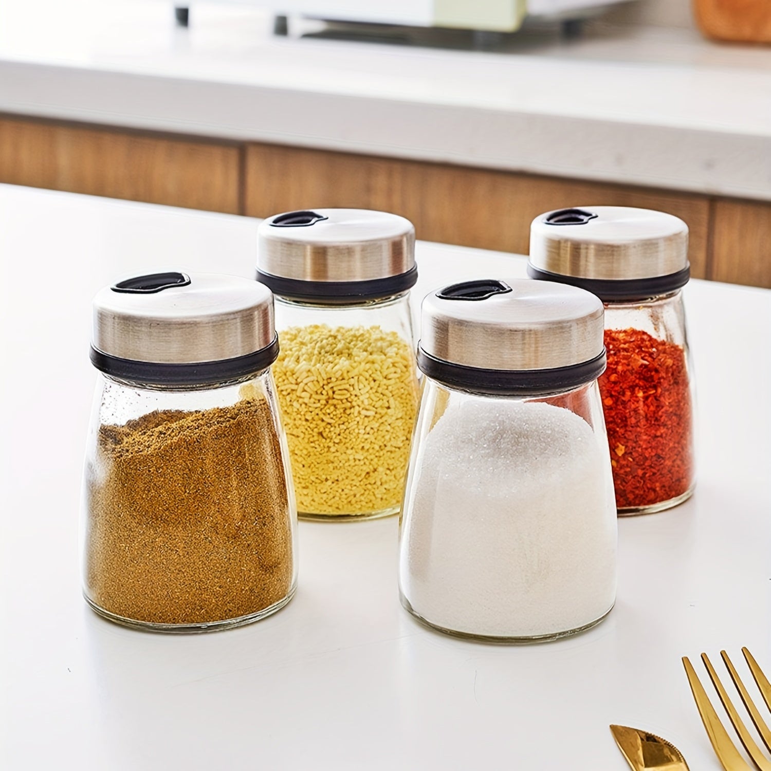 Glass Seasoning Jars for Salt Pepper and MSG Shakers Kitchen Storage Set