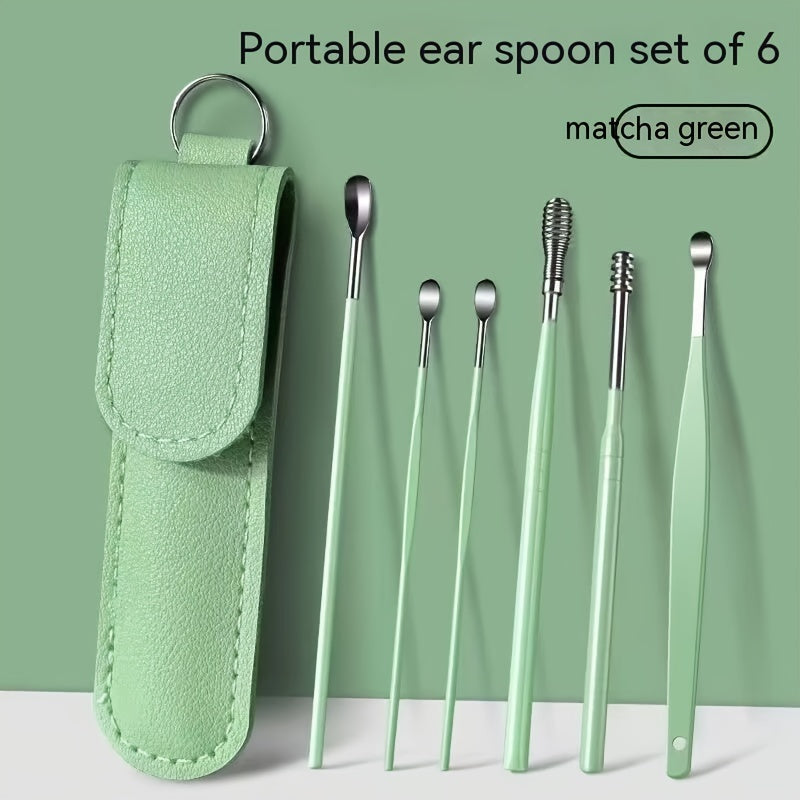 6-Piece Stainless Steel Ear Cleaning Spoons Set for Adults Spiral Design