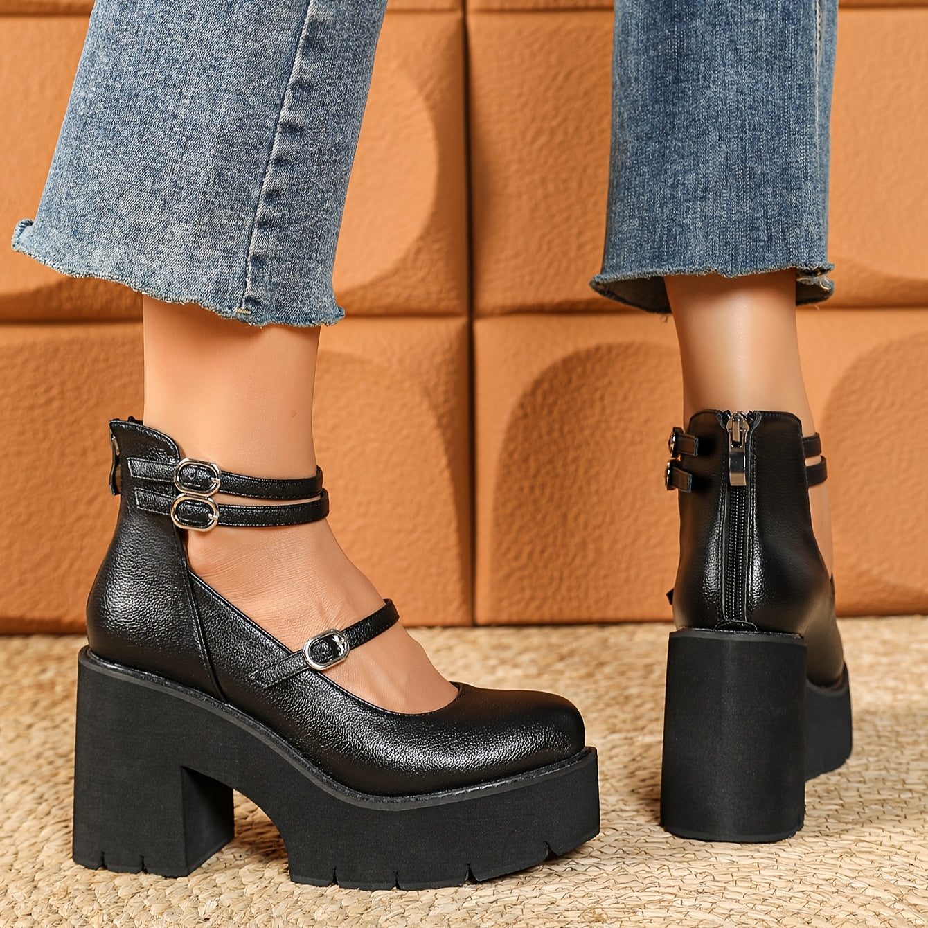 1pr Ayollar uchun O'rta Bo'yli Moda Botinkalari - Bir Rangli, Qulay, Sirpanmaydigan, Dumaloq Boshli, Kichik Kaltak, Sun'iy Charm, Gumus Taglik - Kuz/Qish Yuqori To'piq Botinkalari, Zipper Yopilishi, Matoli Ichki Qism