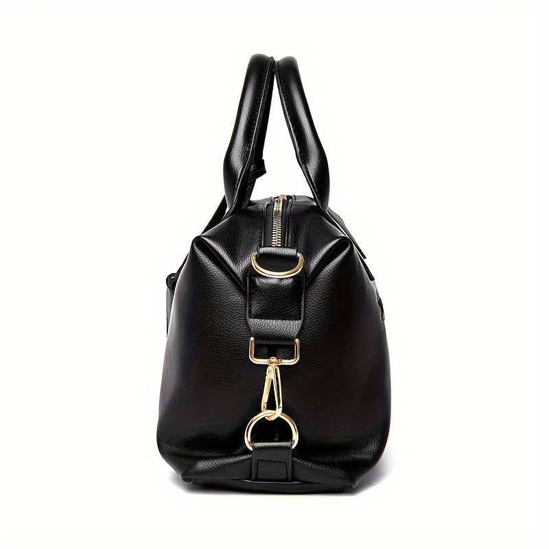 Elegant Faux Leather Shoulder Bag with Removable Strap and Zipper Closure in Multiple Colors