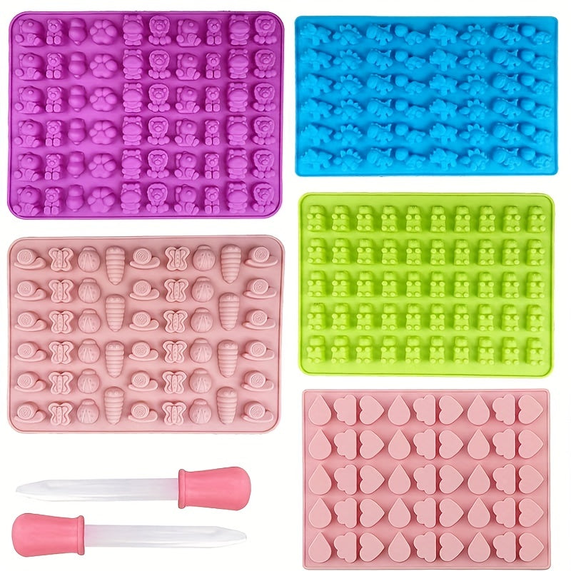 Silicone Candy Molds Set with Droppers for Gummies, Chocolate, and Fondant