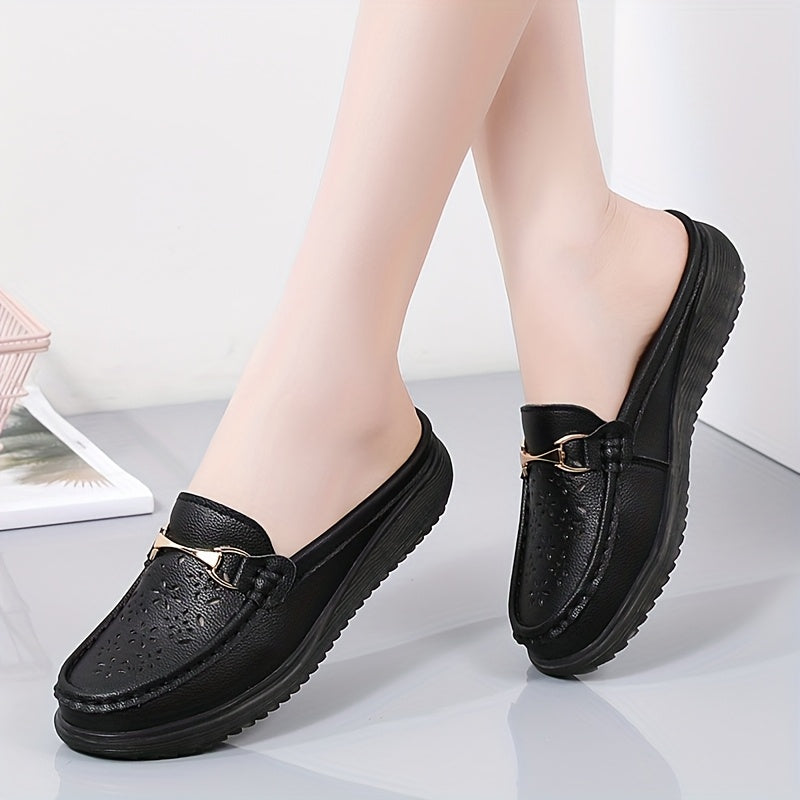 Ayollar uchun ochiq oyoqli, bo'sh, qattiq rangli, yengil yozgi platformali slip-on muloqot poyabzali