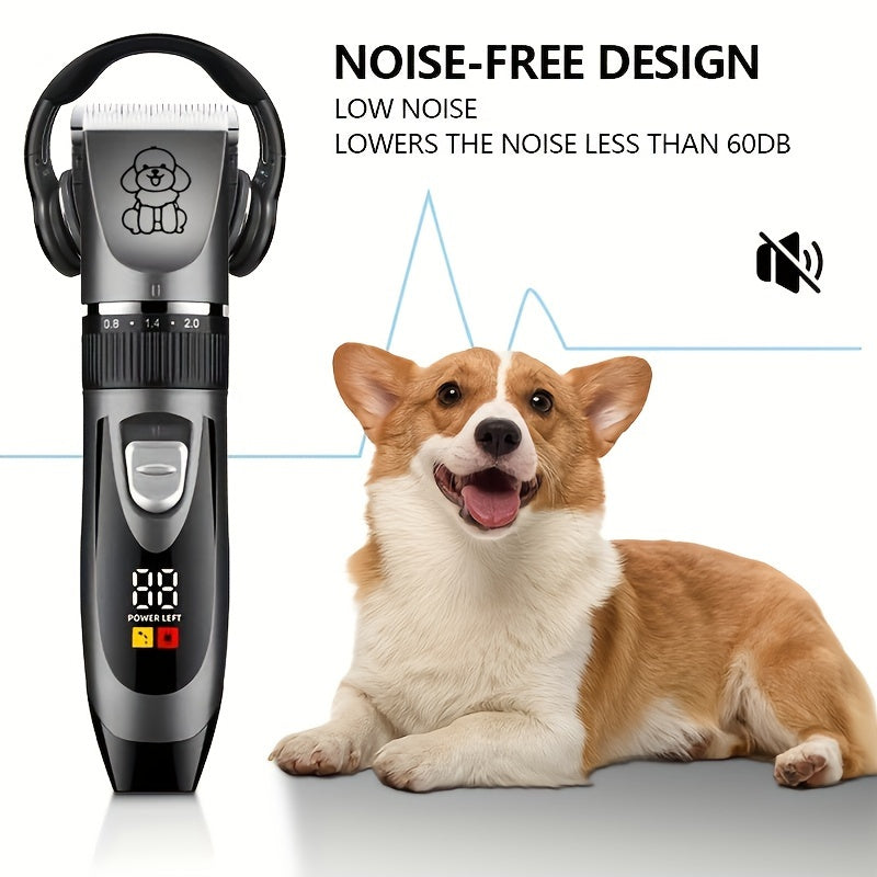 Pet Grooming Electric Clipper Set with USB Charging Low Noise Cordless Lithium Battery for Dogs