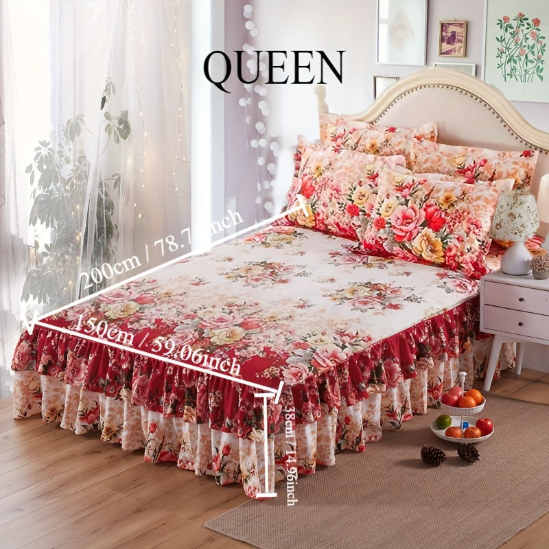 Flower Printed Bedding Set with Bed Skirt and Pillowcases All Seasons Universal