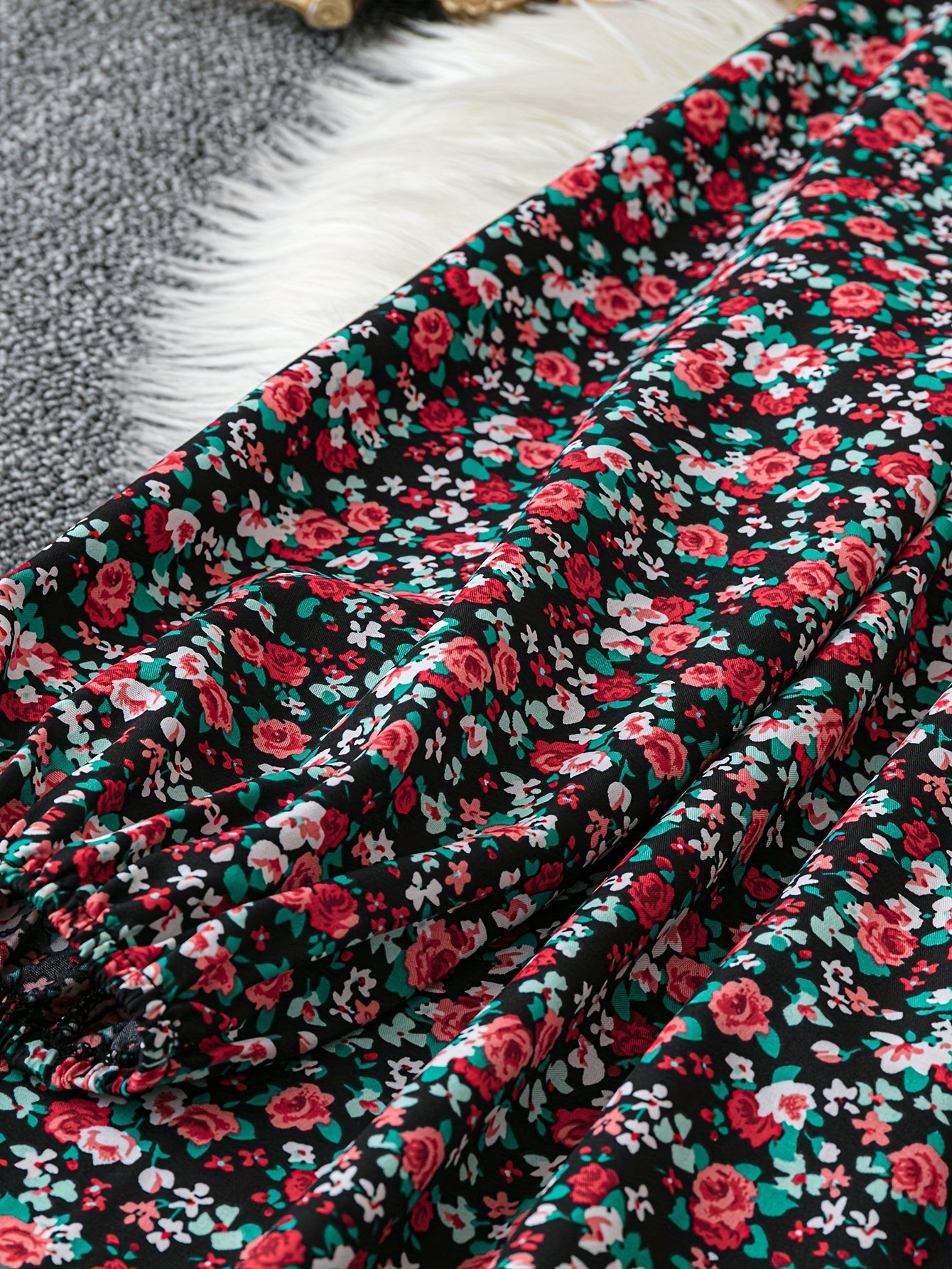 Women’s Floral Print Jumpsuit Square Neck Ruched Slim Fit Spring Fall Casual Formal