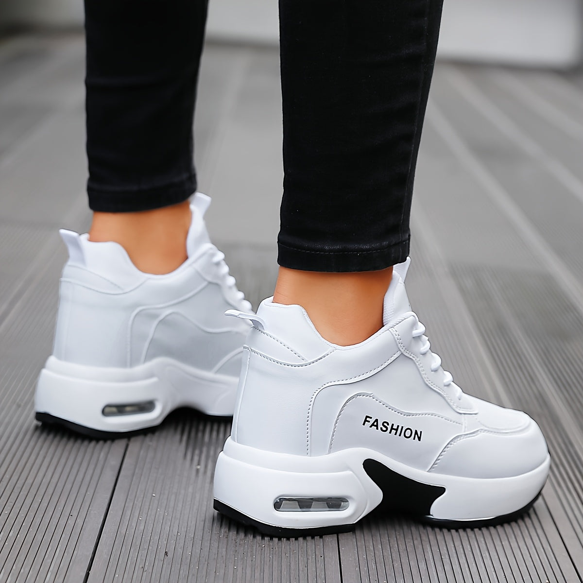 Women's White PU Sneakers Air Cushion Low Top Athletic Shoes