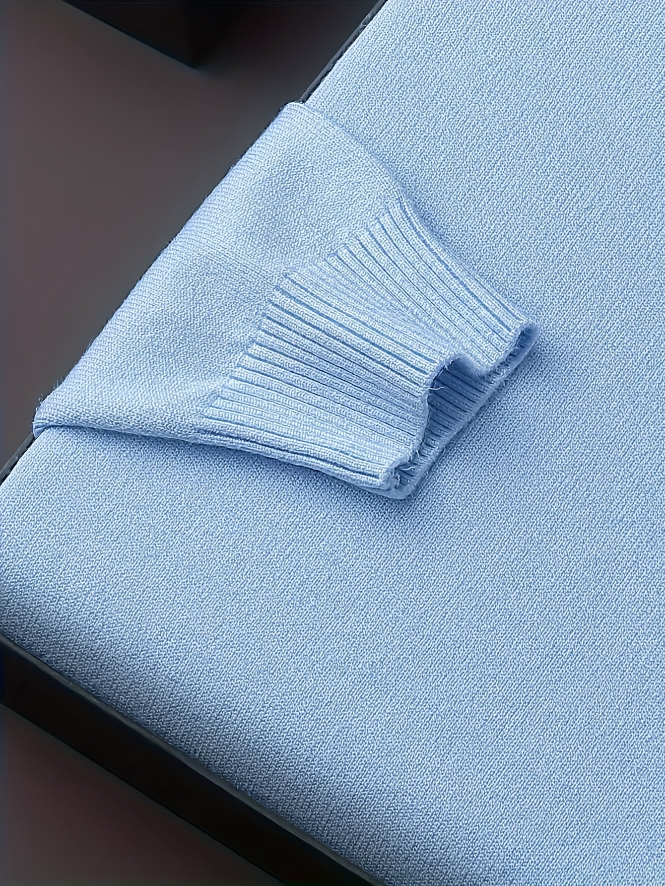 Suéter de cuello alto azul claro para hombre con puños acanalados, mangas largas, mezcla de viscosa, otoño e invierno