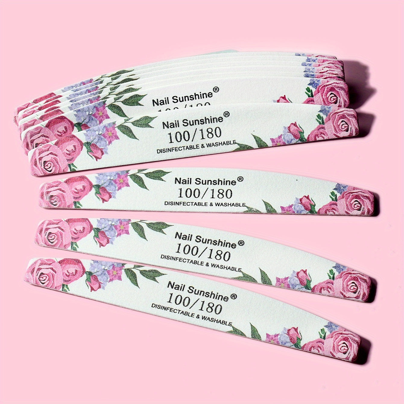 10 Rose Flower Half-Moon Nail Files Unscented Manicure Tools Set