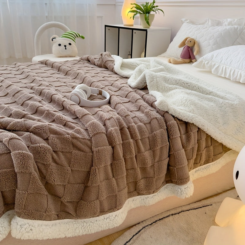 Double-Layer Taffeta Knitted Throw Blanket Cozy Warm Soft All-Season Bed Couch Travel