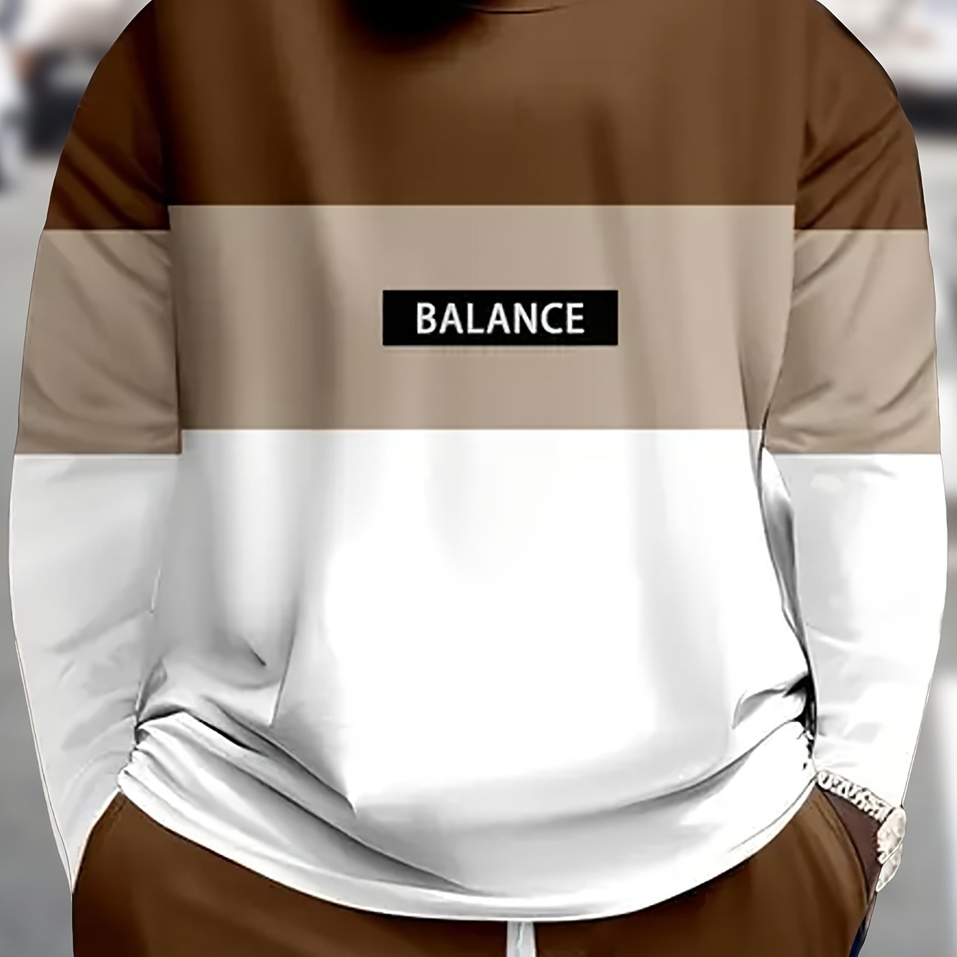 Sudadera de manga larga de poliéster para hombre talla grande con cuello redondo y bloque de colores, casual