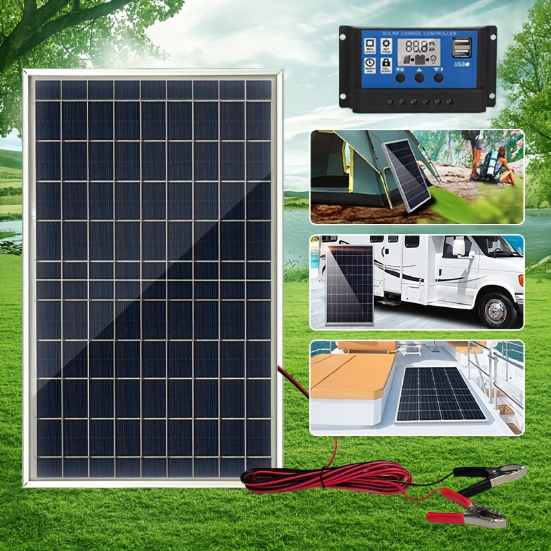 Portable Solar Panel Kit with 100A Controller USB 5V Charger for RVs Boats Camping