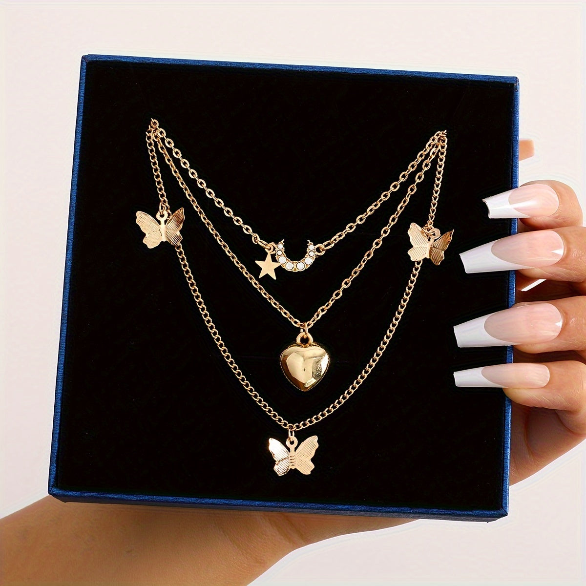Set of 11 Faux Pearl and Rhinestone Star Butterfly Heart Necklace Jewelry Set for Women