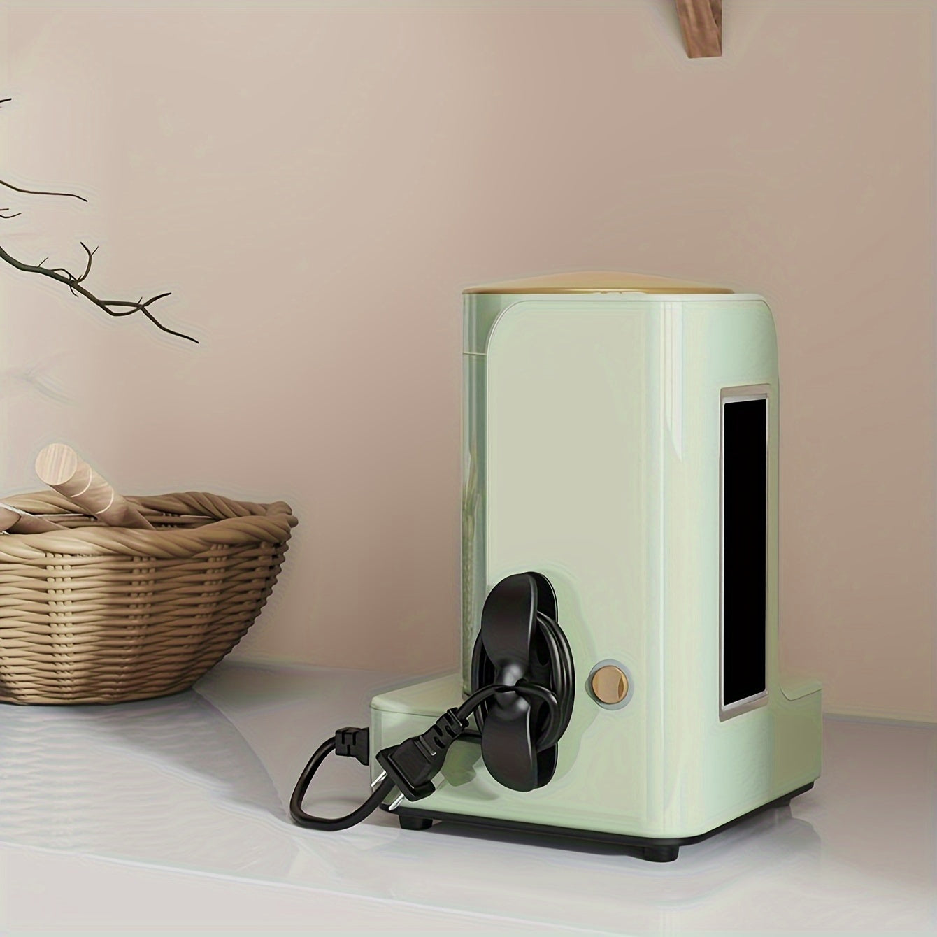 Ova shaklidagi plastik sim tutqich, oshxona texnikasi kabellarini tartibga solish uchun sovun idishi bilan