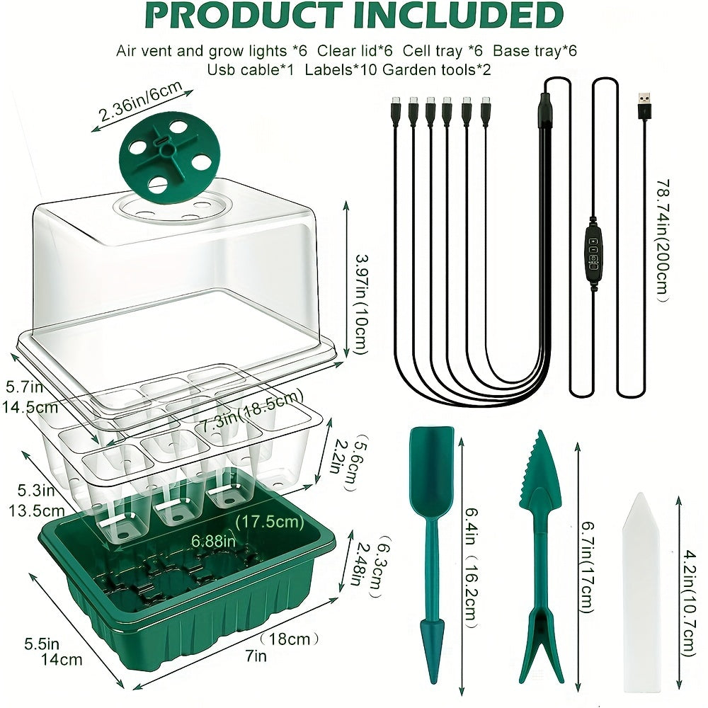 Complete Seed Starting Kit with 4/5/6 Pack Seedling Trays Grow Light Humidity Dome and Timer