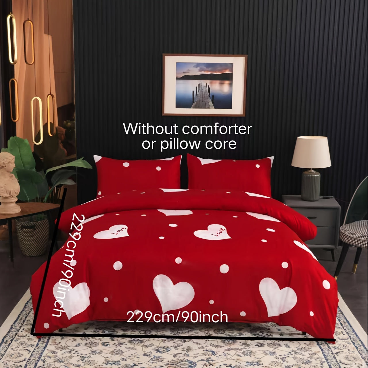 Red Polka Dot Bedding Set with Pillowcases and Quilt Cover for Bedroom or Guest Room