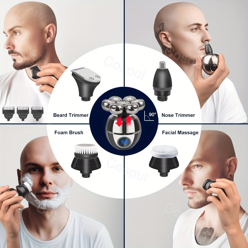 Electric shaver for bald men with 7 attachments 5-in-1 nose hair trimmer facial cleaner
