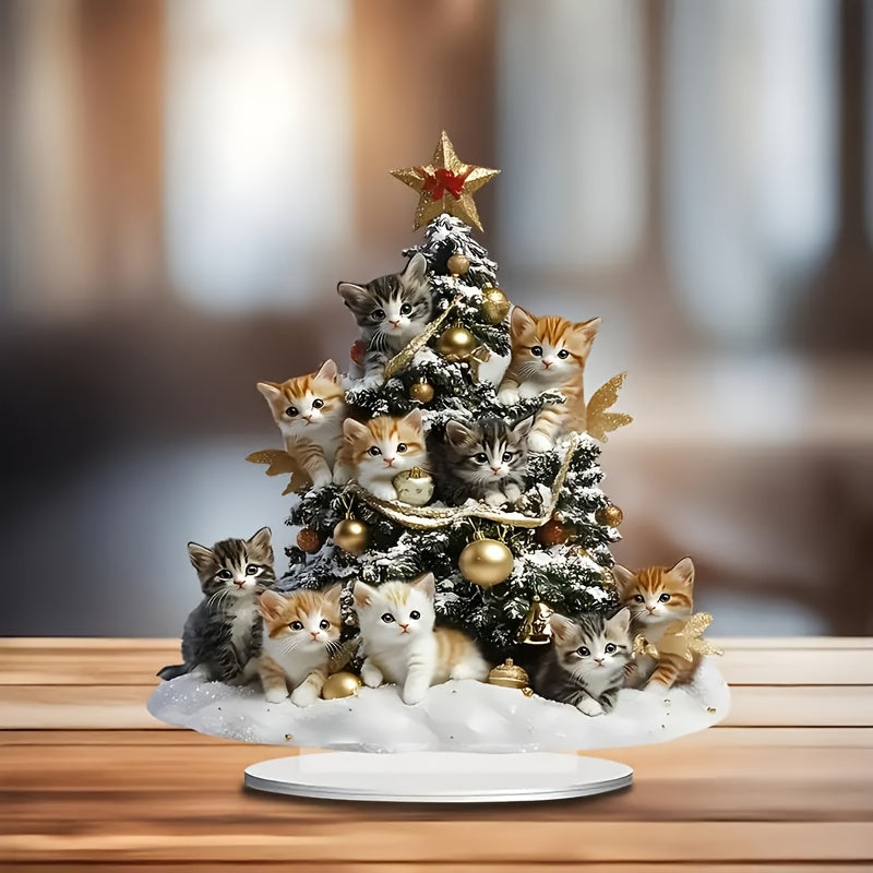 Decoración de árbol de Navidad para gatos en acrílico boho, adorno de mesa para gatitos, decoración navideña