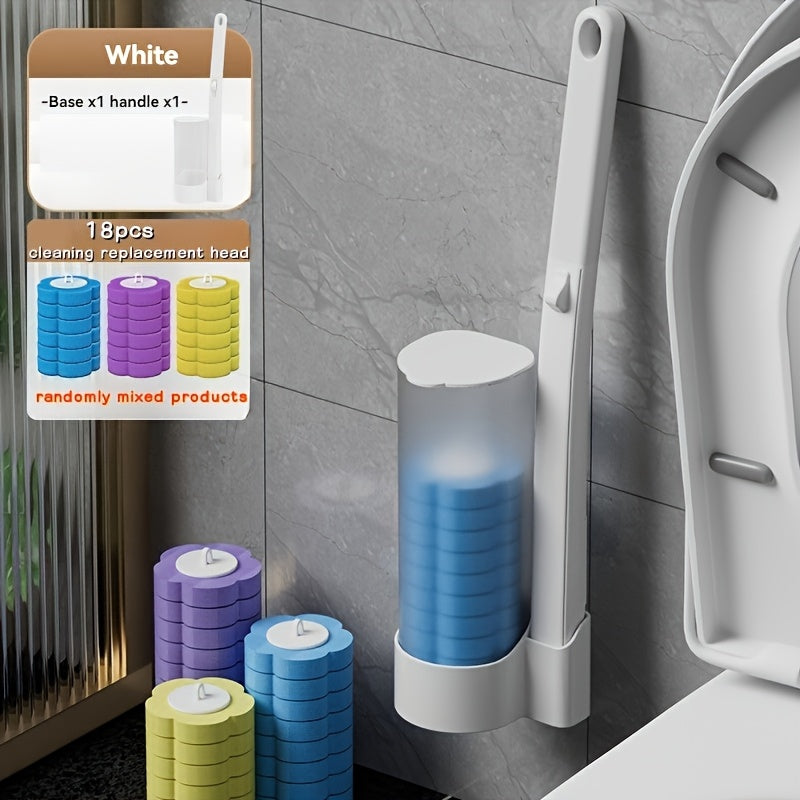 Bir martalik hojatxona cho'tkasi to'plami - oson tozalanadigan, devorga o'rnatiladigan, batareyasiz, hojatxona va hojatxona tozalash uchun ideal.