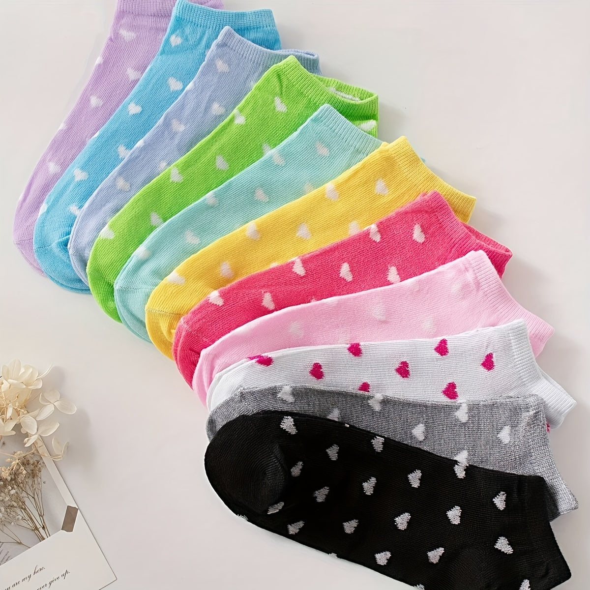 Women’s Candy-Colored Low Cut Ankle Socks 10 Pairs Knit Polyester Comfortable