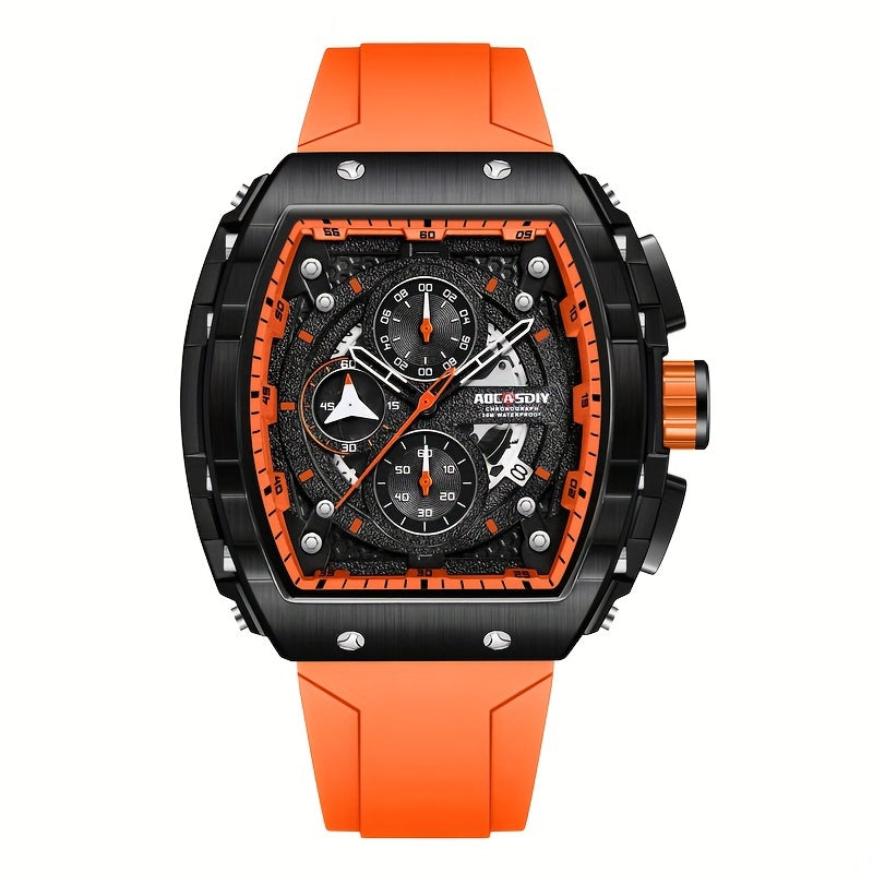 Reloj de cuarzo para hombre con correa de silicona, forma tonneau, puntero, deportivo, con pantalla luminosa