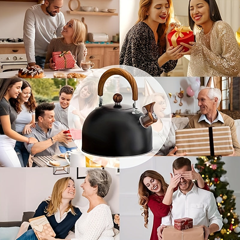 Black Stainless Steel Whistling Tea Kettle Cast Iron Stovetop Indoor Outdoor Camping