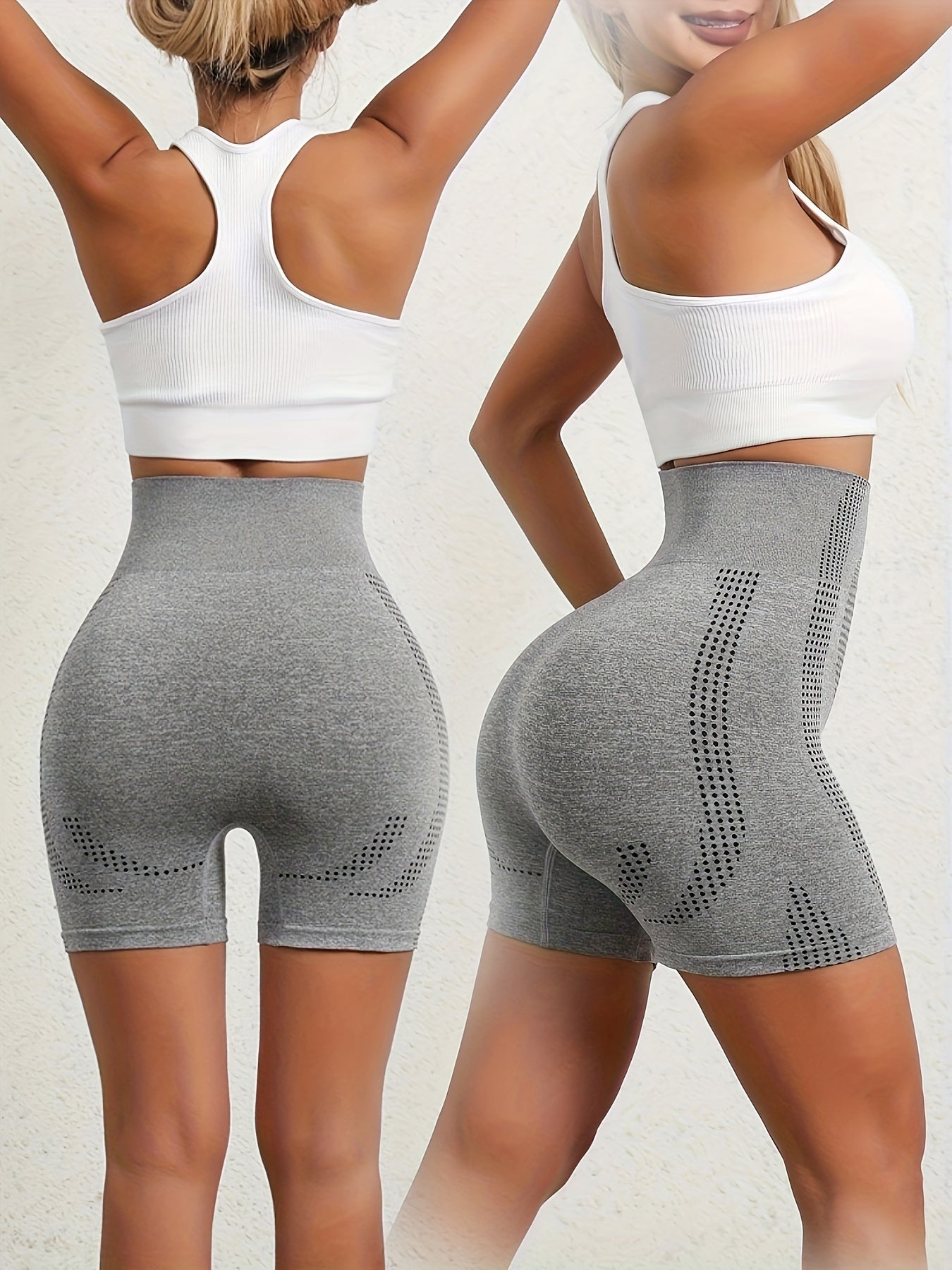 Women's High-Waisted Shaping Shorts Breathable Polyamide Elastane Polka Dots