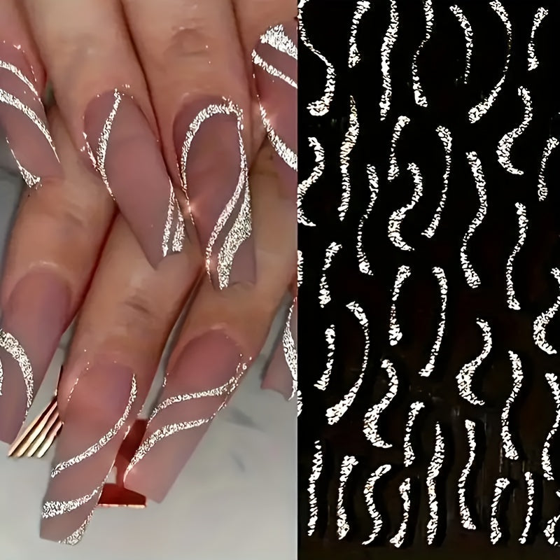 Women Glitter Nail Art Stickers Self-Adhesive French Stripe Manicure